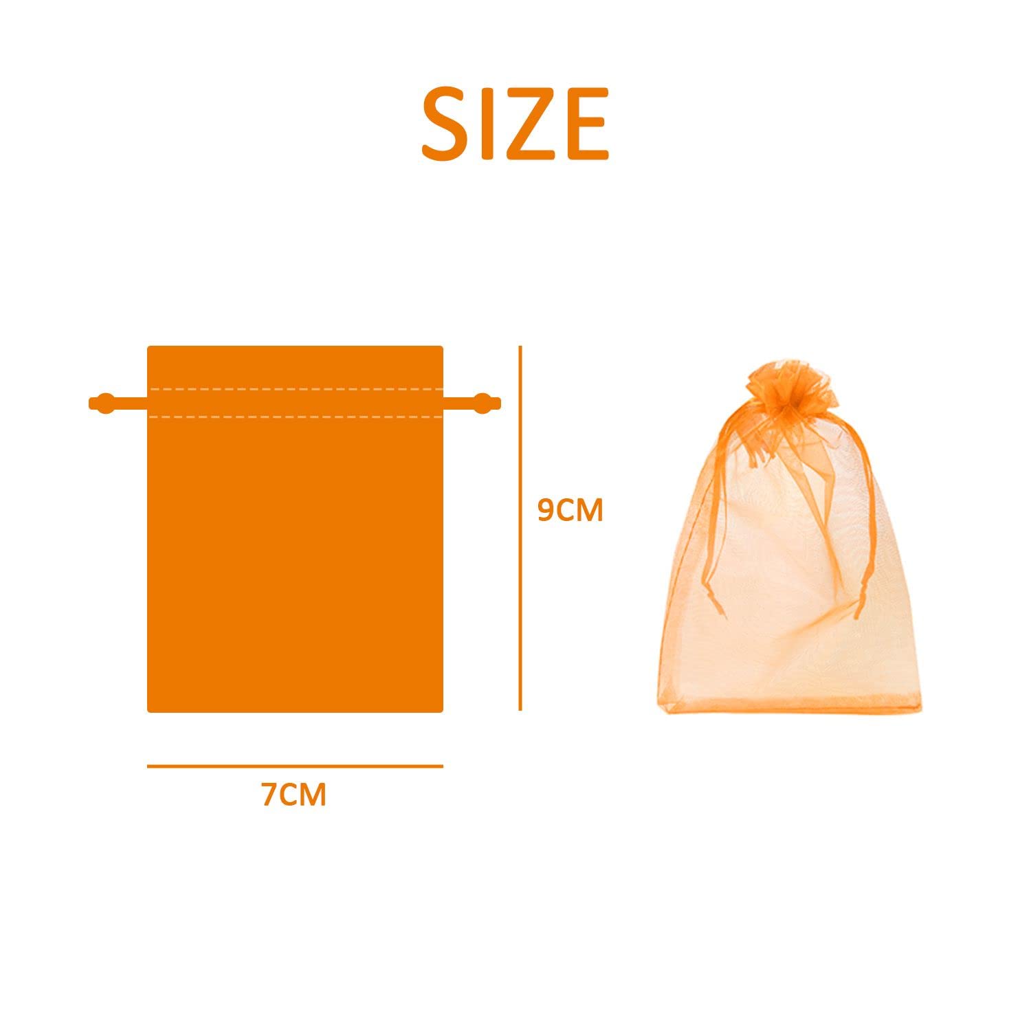 Torebki z organzy, 100 sztuk, kolorowe woreczki na cukierki, na ślub, urodziny, komunię, prezent, cukierki, biżuteria, ze sznurkiem (7 x 9 cm)