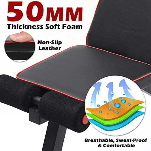 MCNBLK Adjustable Weight Bench 400lbs Capacity, Incline Decline Weight Lifting Workout Bench Home Gym, Multi-Position Utility Bench for Full Body Workout, Folding Dumbbells Bench with Elastic Ropes