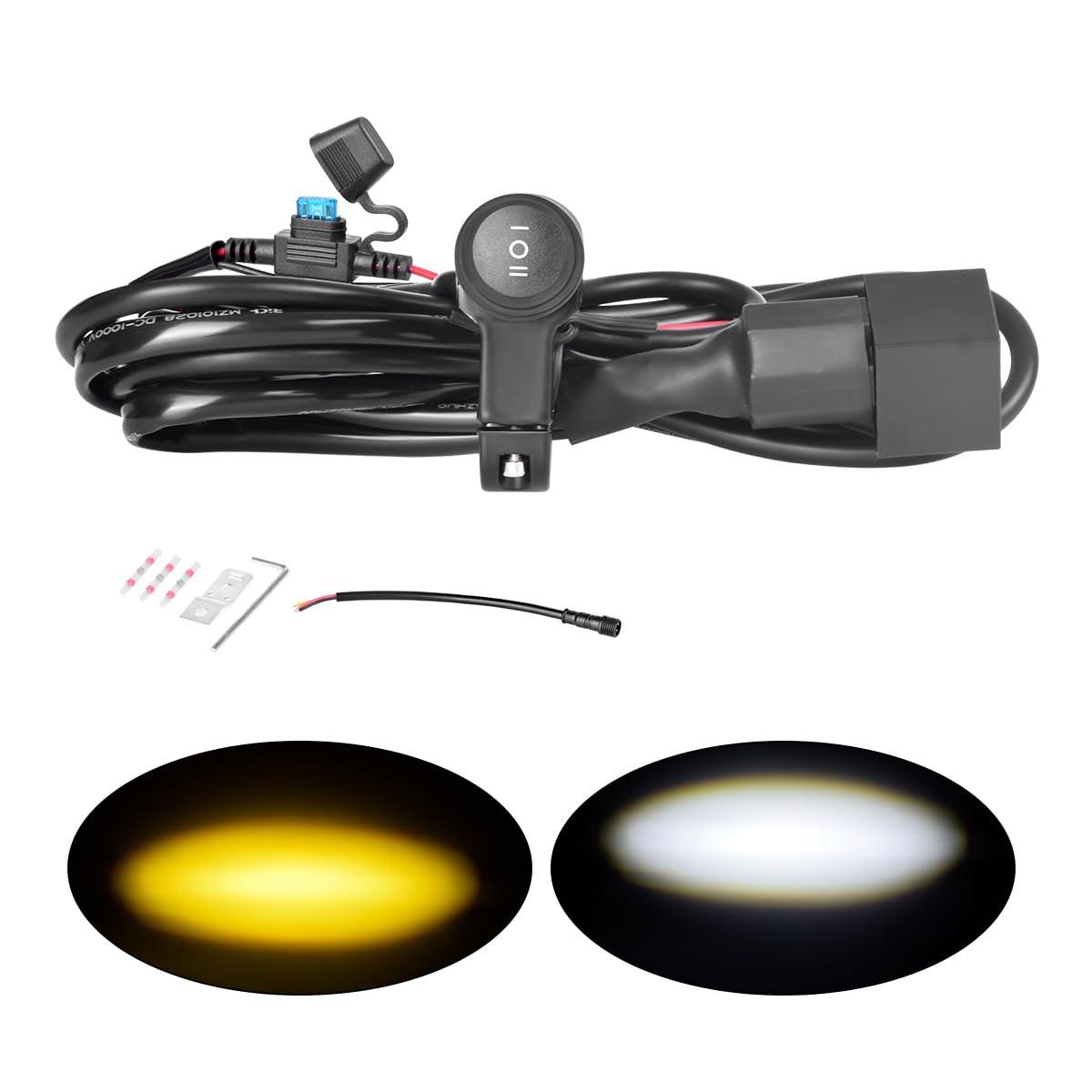 1 Lead LED Light Bar Wiring Harness Kit, Double Color/High Low Beam Motorcycle Wire Harness with 7/8" 22mm Handlebar Switch ON-Off-ON 12V Relay for Dirt Pit Bike ATV 50cc 70cc 110cc 125cc