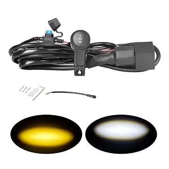 1 Lead LED Light Bar Wiring Harness Kit, Double Color/High Low Beam Motorcycle Wire Harness with 7/8" 22mm Handlebar Switch ON-Off-ON 12V Relay for Dirt Pit Bike ATV 50cc 70cc 110cc 125cc