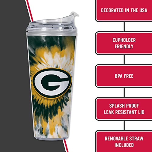 Image of Rico Industries NFL Football Glitter 24oz Acrylic Glitter Tumbler with Hinged Lid, Officially Licensed Double Wall Tumbler with Straw