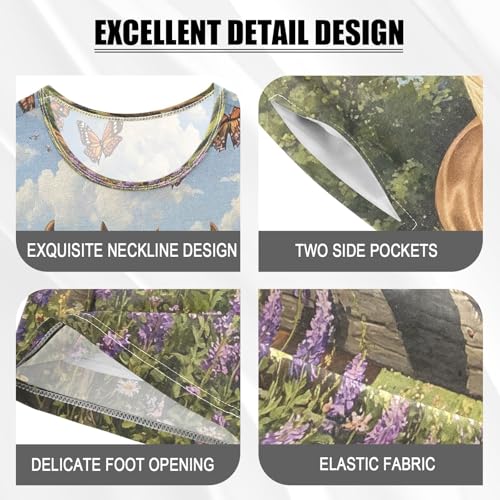 ALAZA Horse Butterfly Blossom Floral Pajamas Set Short Sleeve Cotton Sleepwear Summer Pjs 2 Piece 5-14Y4