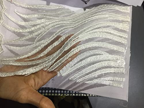 Filet brodé à paillettes blanc FF24 idéal pour robe de mariée DIY
