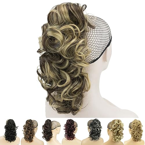 IMISSU Messy Curly Hair Short Claw Ponytail Hair Extensions Pony Tail Clip in Hairpieces (Mixed Brown)