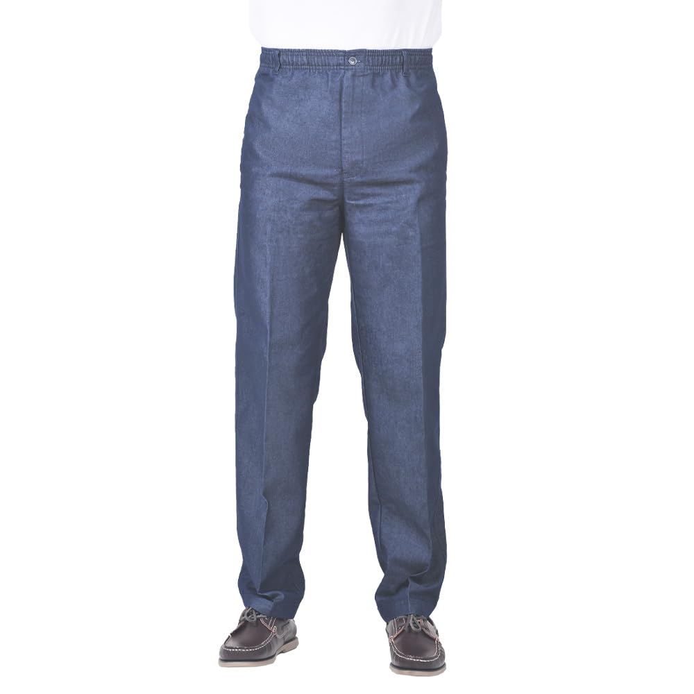 James Holton Mens Fully Elasticated Pull On Chinos Trousers, Perfect for Outdoor Walking, Sports, Work or Travel 44W / 27L Denim