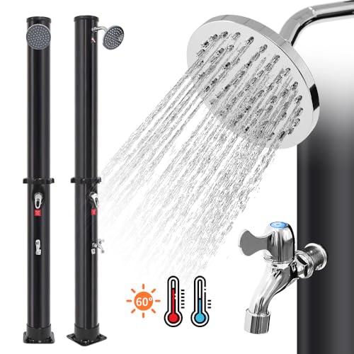 OHMG Douche Solaire,Douche de Jardin Solaire 35L,avec Plastique Plancher,Chauffe Eau Solaire,Pommeau de Douche Réglable,Max 60°C,Douche de Piscine Camping pour Piscine Plage (A-217 * 21 * 21cm（35L）)