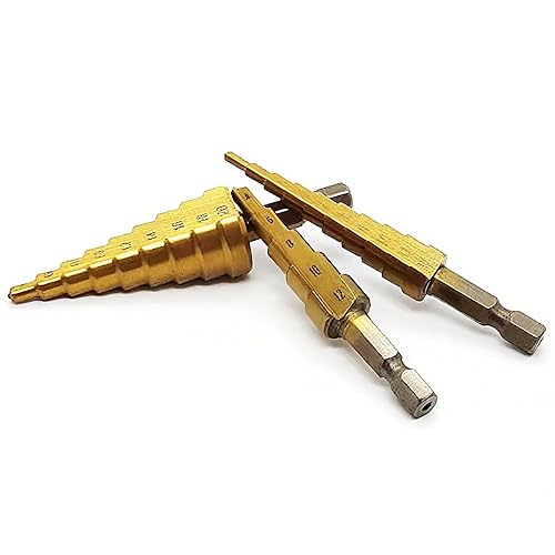 Miniatura 3 de Juego de 3 brocas escalonadas, Pagoda HSS acero chapado en titanio, abridor de agujeros de metal multifuncional, brocas de acero de alta velocidad
