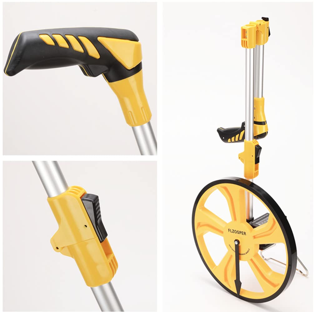 FLZOSPER - Rueda medidora portátil de tres pliegues de 13 pulgadas, mide hasta 99.999.9 pies, herramienta de topografía perfecta para medición de distancia (amarillo)