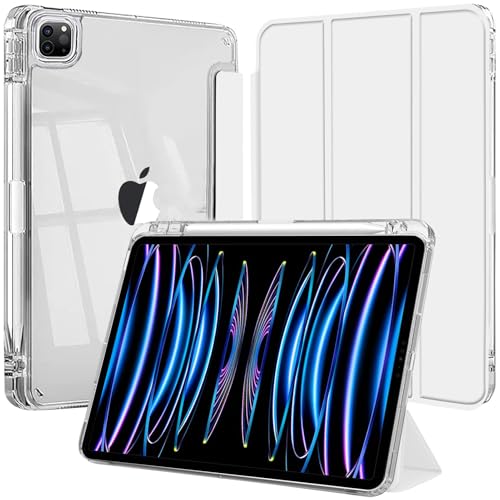 Funda para iPad Pro 11 Pulgadas (2022/2021/2020) con Soporte para Pencil, Carcasa Clara Transparente Respaldo Caparazón Slim Soporte Antigolpes Tableta, Auto-Sueño/Estela, Plata