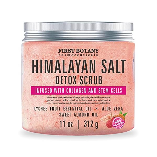 Himalayan-Salt-Body-Scrub-with-Collagen-and-Stem-Cells-Natural-Exfoliating-Salt-Scrub-Body-and-Face-Souffle-helps-with-Moisturizing-Skin-Acne-Cellulite-Dead-Skin-Scars-Wrinkles-11-oz First Botany, Himalayan Salt Body Scrub with Collagen & Stem Cells, Natural Exfoliating Salt Scrub Body & Face Souffle helps with Moisturizing Skin, Acne, Cellulite, Dead Skin Scars, Wrinkles, 11 oz