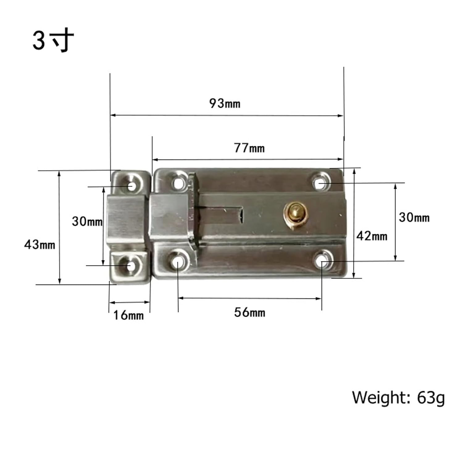 3 Inch-Stainless Automatic Spring Door Bolts Latch Stainless Steel Bathroom Wooden Thickening Lock Buckle Hardware 1Pcs