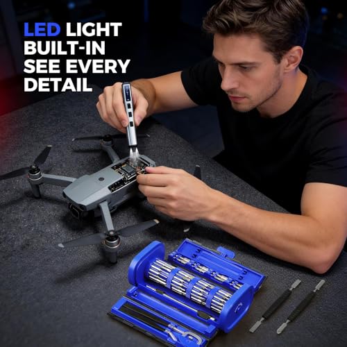 Image of UF-TOOLS Mini Electric Screwdriver, 83 in 1 Cordless Rechargeable Small Power Screwdriver Set with 71 Bits, Led Light and Magnetic Mat, Professional Repair Tool for Phone Watch Camera Laptop PC, Blue