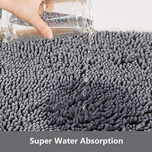 DiliDala Bath Mat Non-slip Chenille Bathroom Rug Machine Washable Shower Mat 40x60 cm Soft and Absorbent Fluffy Rugs for Bathtub (Grey)