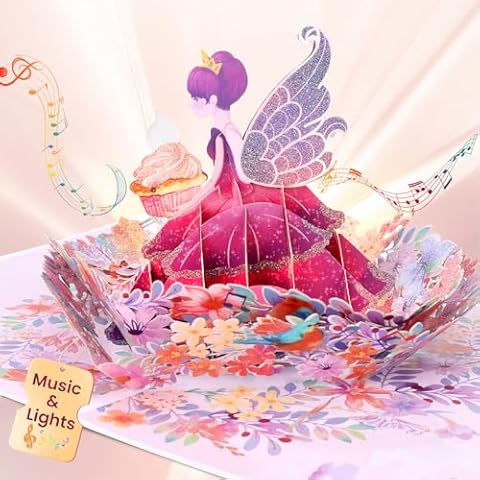 Ecloverlife Musical Birthday Cards for Girls, Pop Up Birthday Cards, Blow Out LED Candle Birthday Cards, Birthday Gifts, Birthday Cards for Girls, Daughters Cover