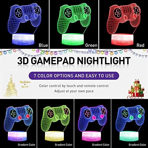 3D Gamepad Night Light(3 Patterns) Game Controller Console Illusion Desk Lamp for Kids Gaming Room Decor, 7 Color Changing with Remote Timer Dimmer Function Birthday Gifts for Gamer Boys Girls