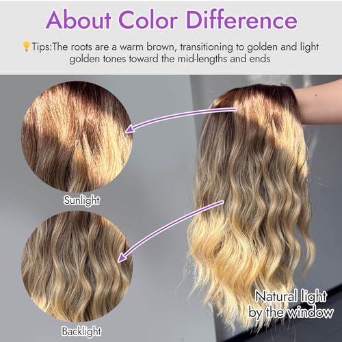 Image of Eawwii Brown to Blonde Short Wavy Wig for Women Lace Hairline Bob Style Synthetic Heat Resistant - Natural Appearance for Everyday Hairstyle 14 Inch