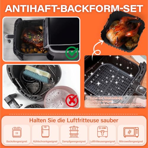 Silikonform Heißluftfritteuse, Airfryer Zubehör 3 Stück Silikon Einsatz Wiederverwendba Silikon Einsatz 22 * 23CM, für Cosori Turboblaze 6L/5,5L/6,2L/6,4L, PHILIPS NA230/00 6,2L, Ninja AF180EU