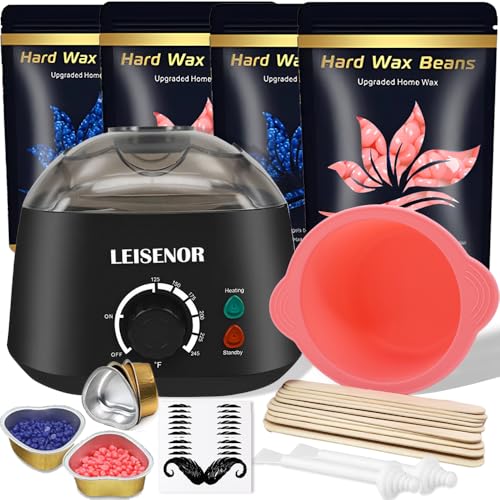 Waxing Kit for Women Men Digital Wax Warmer Hard Wax Kit with 400g Wax Beans for Full Body Brazilian Bikini Armpit Hair Removal Black