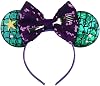 Mouse Ears Headband, Mouse Ears Gift for Women Girls, Sequin Bow Headband Role Play Accessories Party Decorations(Mermaid)