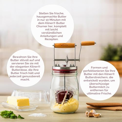 Foto von KILNER Butterfass mit Handkurbel, 1 Liter, transparentes Glas, stromlos