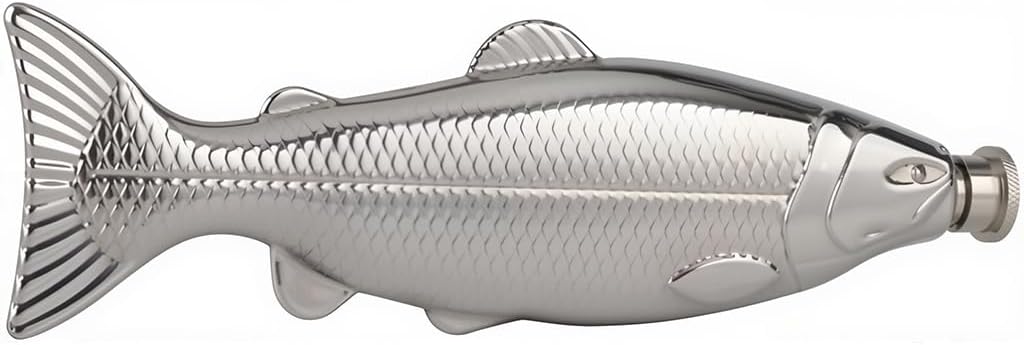 Travel Fish-Shape Hip Flask, Stainless Steel Bottle Pocket Unique Flask 4.5 Ounce Capacity (Silver Color)