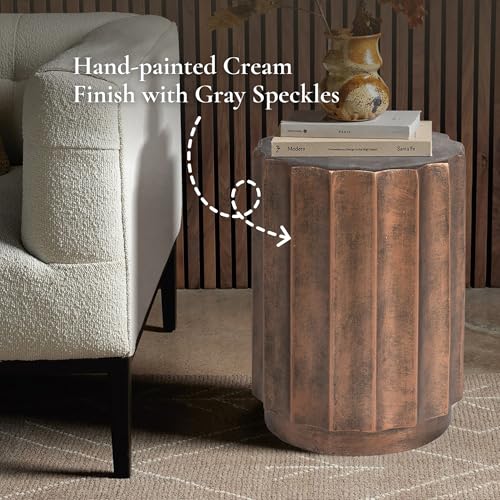 LuxenHome Weathered Copper Cement Fluted Round Indoor Outdoor Side and End Table, Set of 2 - Thumbnail 6