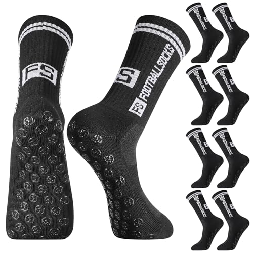 Utensilsto Lot de 4 paires de chaussettes de football antidérapantes pour enfant garçon Chaussettes de sport antidérapantes pour football, basketball, course, rugby, tennis, Noir , 35-39