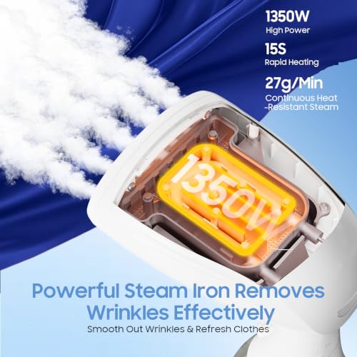 Image of Handheld Portable Steamer for Clothes - 1350W Small Clothes Steam Iron | 300ML Large Capacity & 15S Fast Heat-up Garment Steamer, Effectively Remove Various Fabric Wrinkles for Travel /Hotel /Home