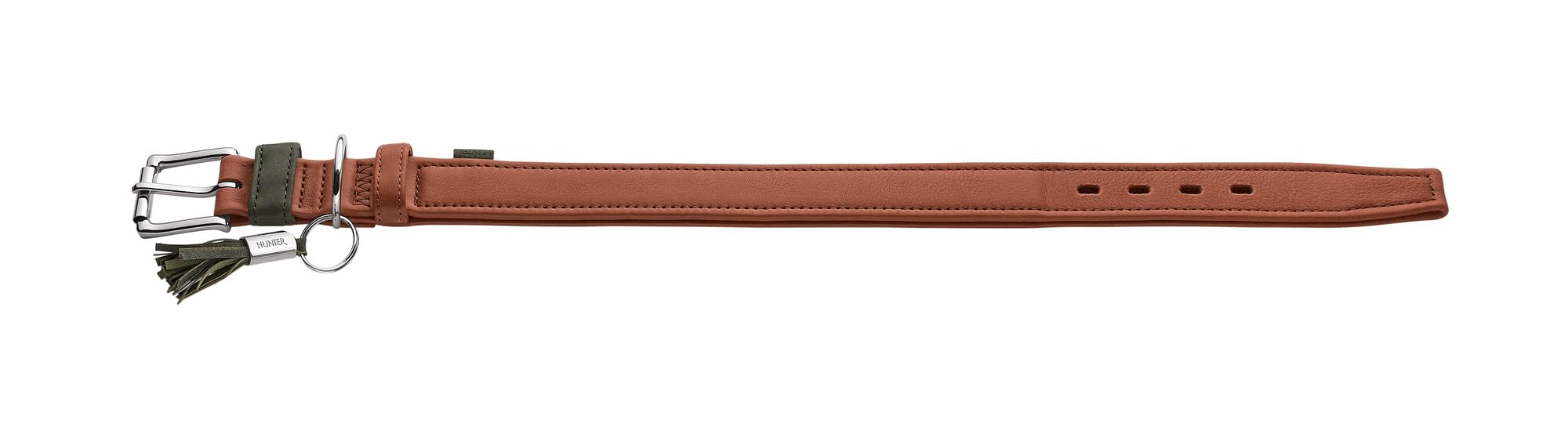 HUNTER Hundehalsband Portofino aus Premiumleder, extra weich gepolstert & fellschonend, mit umgeschlagenen Kanten, edle Haptik, Made in Germany, Farbe: Cognac/Oliv, Größe: 40