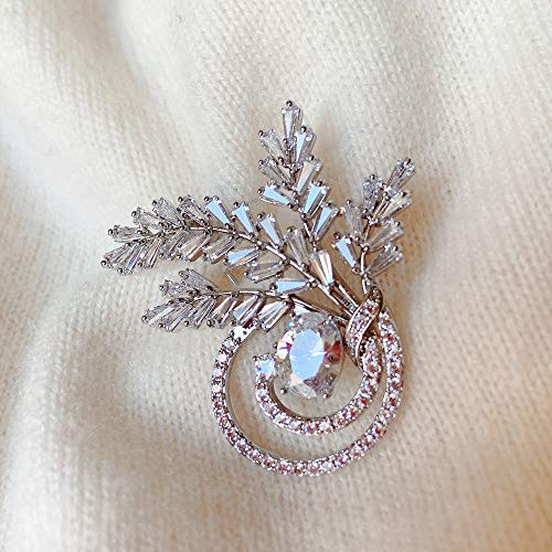 Jibsa Flower Shape Brooch Pin - Cz Stones & Pearl White Gold Perfect For Weddings Bridal Parties Ideal For Daily Wear Formal Fashion Look For Women (Leaf) #TOP4