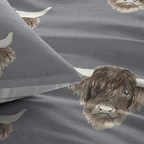 Fusion - Highland Cow - Easy Care Duvet Cover Set - Grey, Super-King Bed Size - Image 2