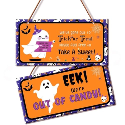 Reversible Halloween Take One/Out of Candy Unattended Candy Bowl Sign,