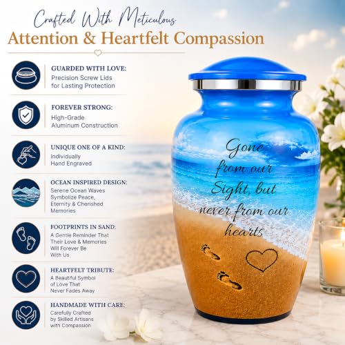 Image of Set of 6 Blue Ocean Metal Cremation Urns for Women & Men Upto 220 lbs
