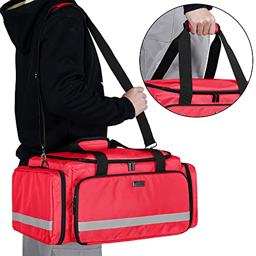 Trunab First Responder Bag Empty, Professional Medical Supplies Bag First Aid Kits Bag With Inner Dividers For Home Health Nurse, Community Care, Emt, Ems, Bag Only, Red - Patented Design #TOP4