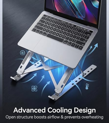 Image of Enclave Portable Foldable Laptop Stands Holder, Ergonomic Adjustable Height 6 Angles, Aluminium Alloy MacBook Stand for Desk. (Silver)
