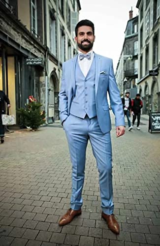 Mens Suits 3 Pieces Groomsmen Wedding Suit For Men Single Breasted Tuxedos Blazer Vest Pants Navy #TOP1