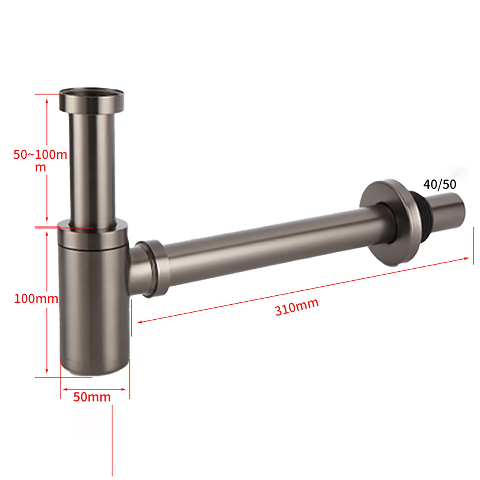 Siphon Waschbecken Mit Pop Up Ablaufventil,Überlauf,Geruchsverschluss,Verstellbares Abflussrohr,Bächlein Siphon Für Die Küchenspüle,Messingmaterial,Pistolengrau