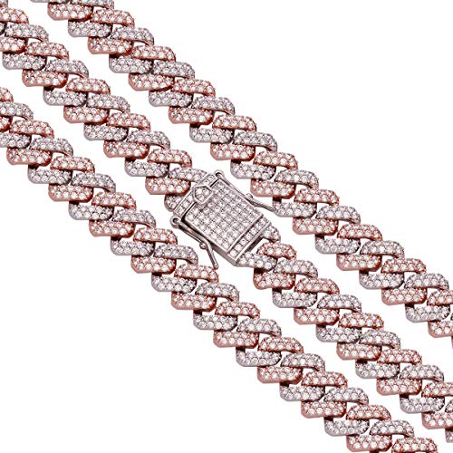 Py Bling 12Mm Mens Women Heavy Iced Out Miami Cuban Link Chain Or Bracelet 14K Gold White Rose Gold Plated Cz Lab Diamond Hip Hop Jewelry Necklace Choker With Gift Box (White&Rose,24In) #TOP2