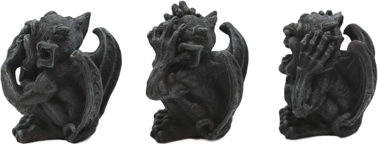 Ebros Miniature Notre Dame Cathedral Whimsical Winged See Hear Speak No Evil Laughing Gargoyles Figurine Set 3" Tall Gargoyle Figurines As Fantasy Fable Gothic Macabre Guardian Tower Wardens Statues