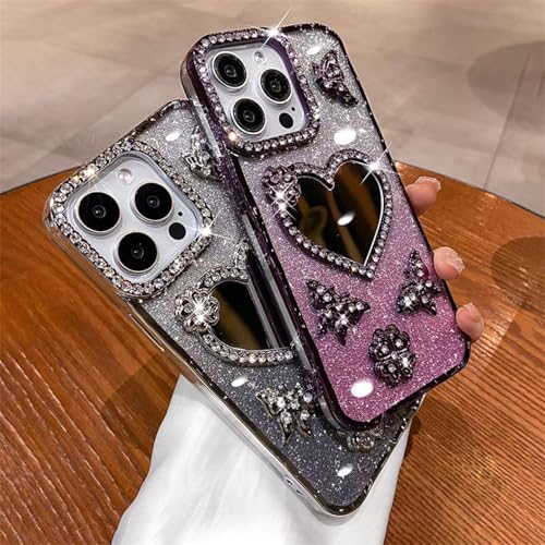 Coque silicone iPhone 13 miroir cœur papillon anti-choc et transparente - 2