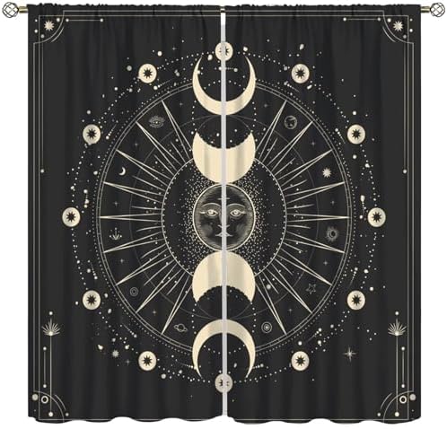 Moon Phase Curtains, Boho Mystic Celestial with Sun Moon Star Mag...