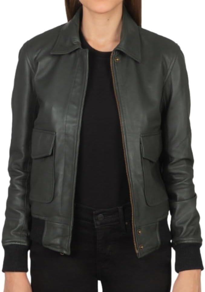GenericAmerican Style Women’s Leather Bomber Jacket - Slim Fit, Notched Lapel, Classic Formal Coat - Westa A-2