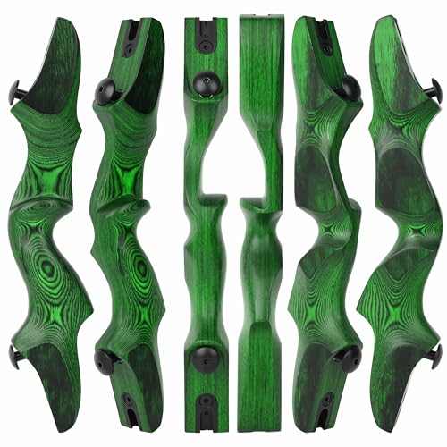 ZSHJGJR Archery ILF Bow Riser Wooden 14.7 Inch Bow Handle Takedown Recurve Bow Longbow Handle Right Handed，Green