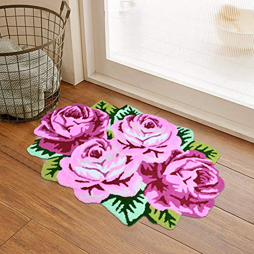 Ustide Pink Flower Rug, Non -Slip Washable Bathroom Mat, Vintage Pink Bath Mat, Bath Rug Set, Area Rug With Rose For Living Room/Bedroom/Girls Room/Kitchen (2Ftx3.6Ft) #TOP2