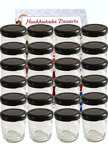 hocz - Lot de 30 Mini pots en Verre 37 ml rond avec couvercle Moutarde, Miel, Verres, Portion, Pots de confiture, Verres à échantillons Noir