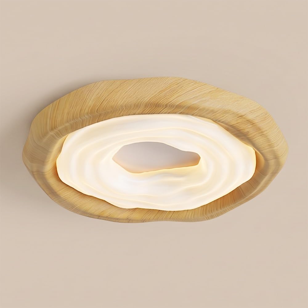 Okrągła Lampy Sufitowa Usłojenie Drewna, Nieregularna Falista LED Plafon Nordyckie Ściemnialne Oświetlenie Sufitowe do Sypialnia Gabinet Biuro Domowe(Wood(Stepless),54cm/21.25in)