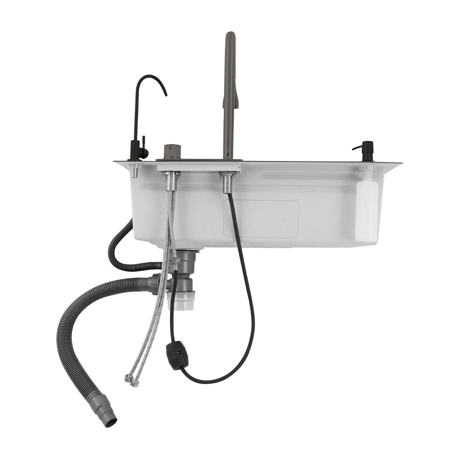 75x46x22cm Fregadero de Cocina,Fregadero de Cascada de acero inoxidable,con grifo extraíble de agua fría/caliente,escurridor,tabla de cortar,filtro de agua,Fregadero de un solo cuenco,Negro