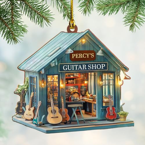 Famitrendz Famitrendz Christmas Guitar Shop Ornament, Vintage Strum Acrylic Keepsake, Gift for Guitarist or Shop Owner, Xmas Tree Ornament for Band or Music Lover, Personalized Musician Decor
