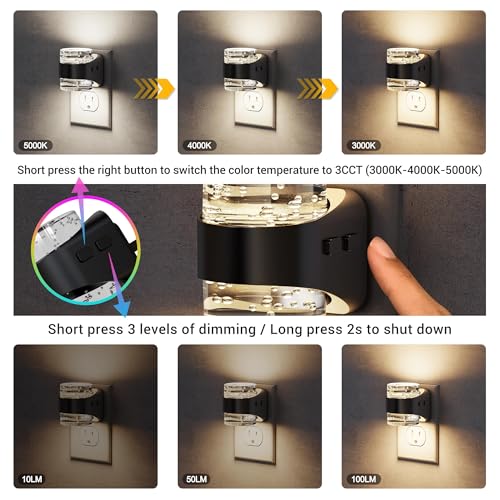 Image of JandCase LED Night Light, Bubble Night Lights Plug into Wall Auto, 3 Color | Nightlight 3000K /4000K /5000K & 3 Brightness Levels, 4 Pack Dimmable, Dusk to Dawn Sensor for Bathroom Hallway Bedroom