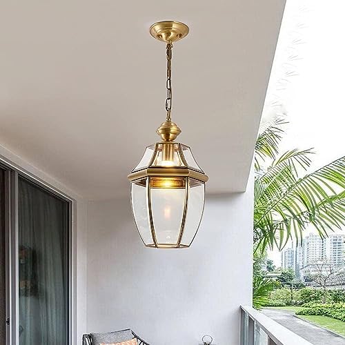 Lámpara colgante de exterior resistente al agua con acabado dorado H3TF5J para techo